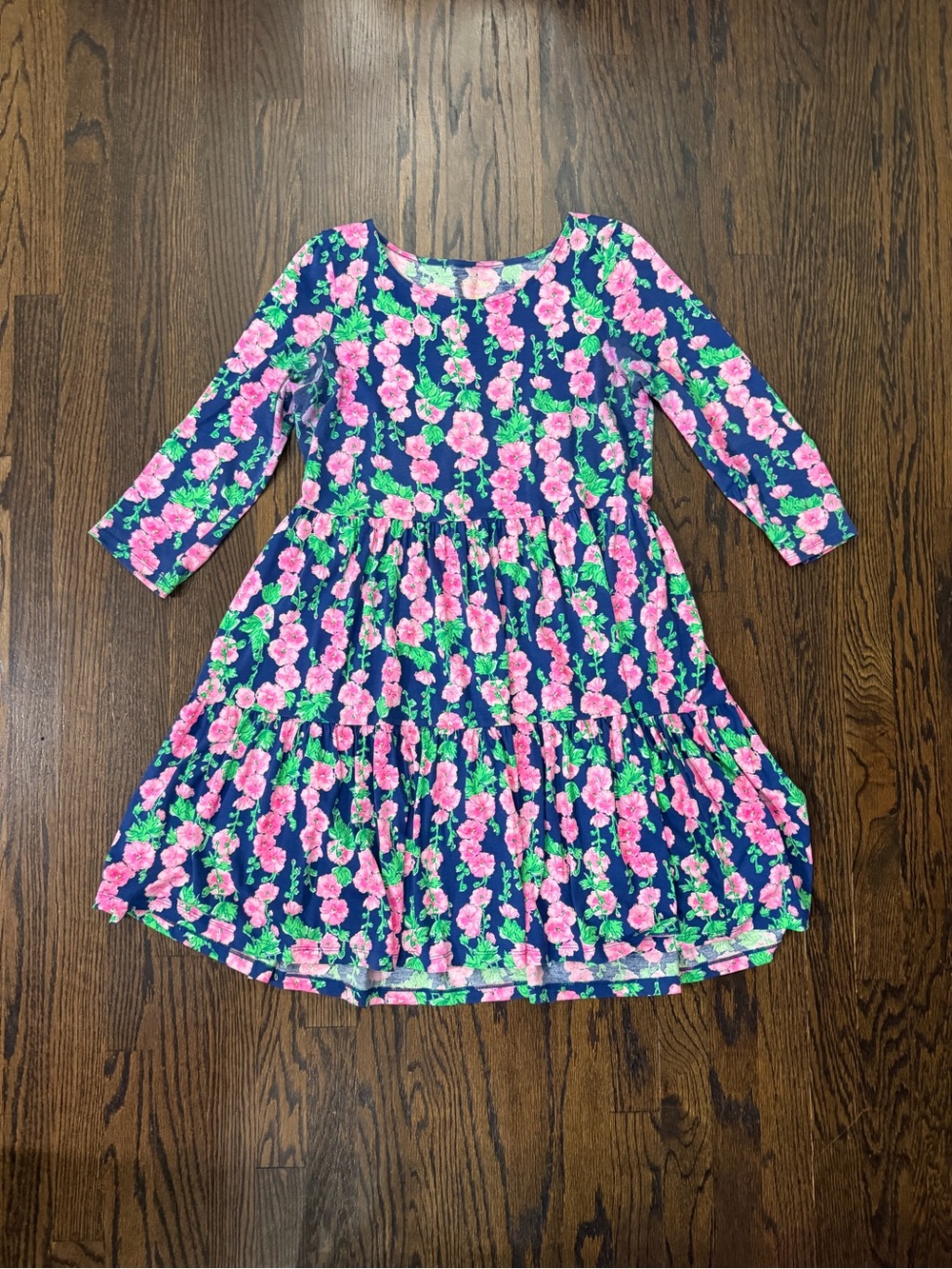 Women’s Lily Pulitzer Navy Floral Tiered Dress - Pink & Green Flower Print